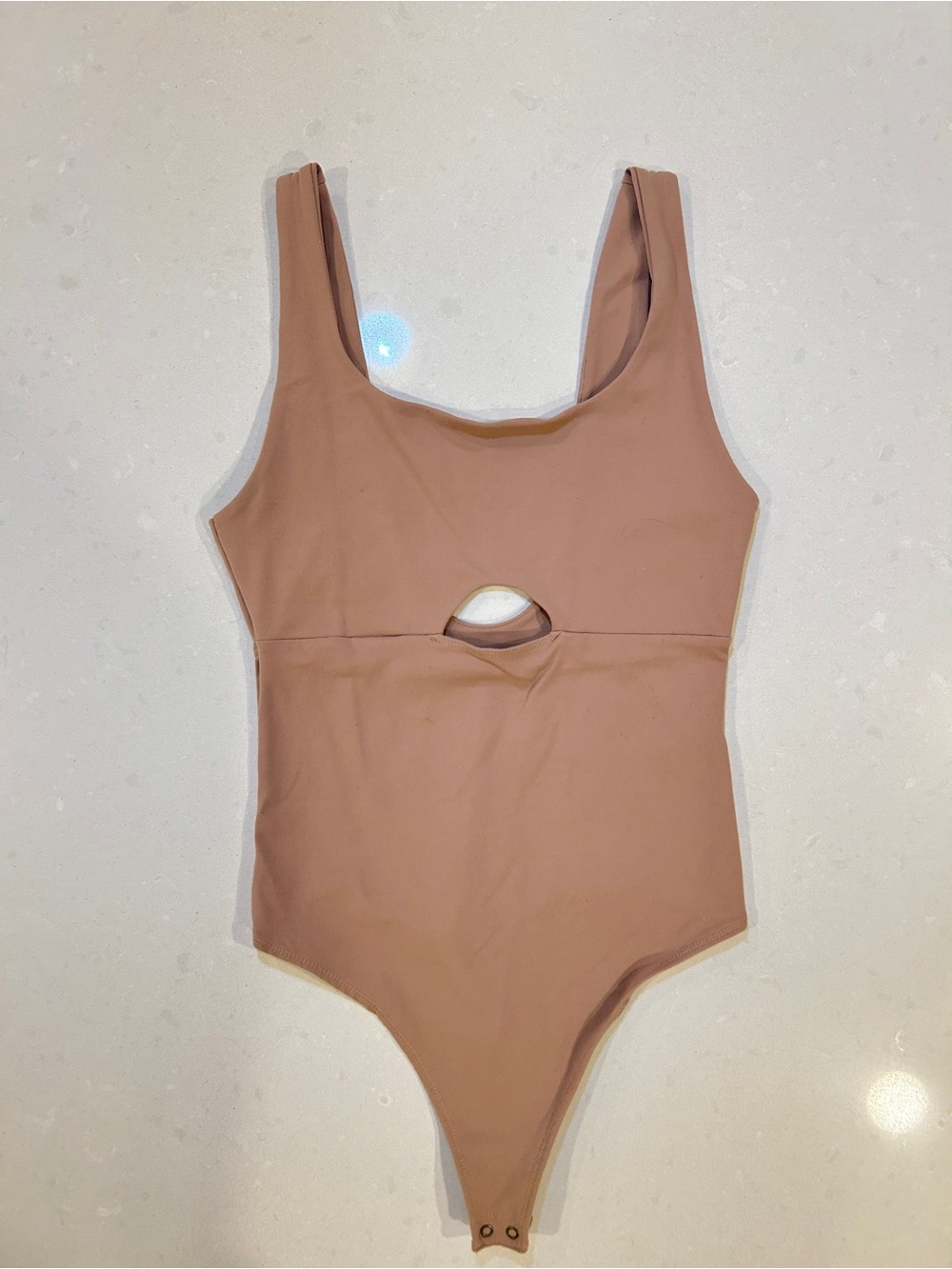 Abercrombie & Fitch Tan Scoop Neck Bodysuit with Front Cutout